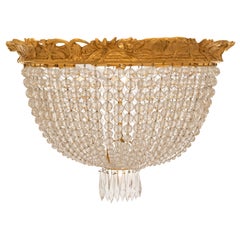 French 19th Century Louis XVI St. Ormolu and Crystal Plafonnier
