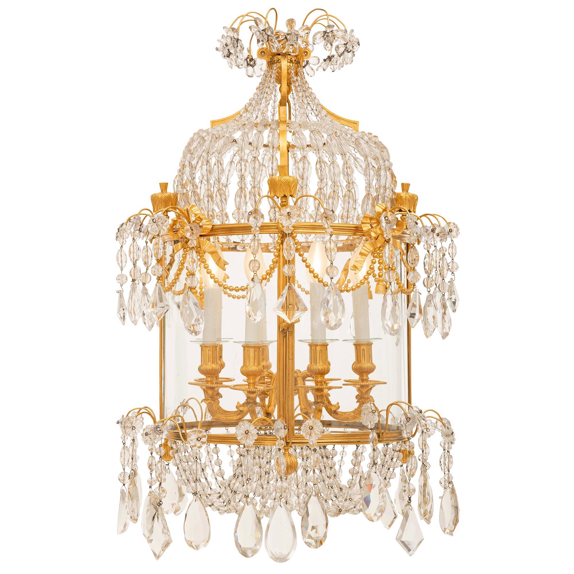 French 19th Century Louis XVI St. Ormolu And Crystals Lantern In Good Condition For Sale In West Palm Beach, FL