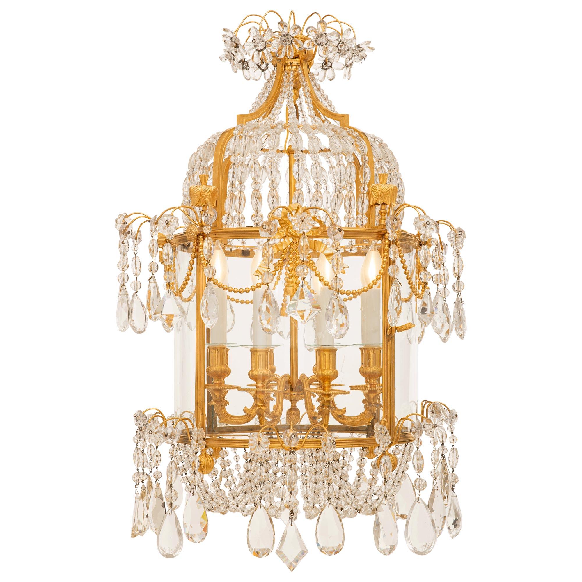 French 19th Century Louis XVI St. Ormolu And Crystals Lantern For Sale 6
