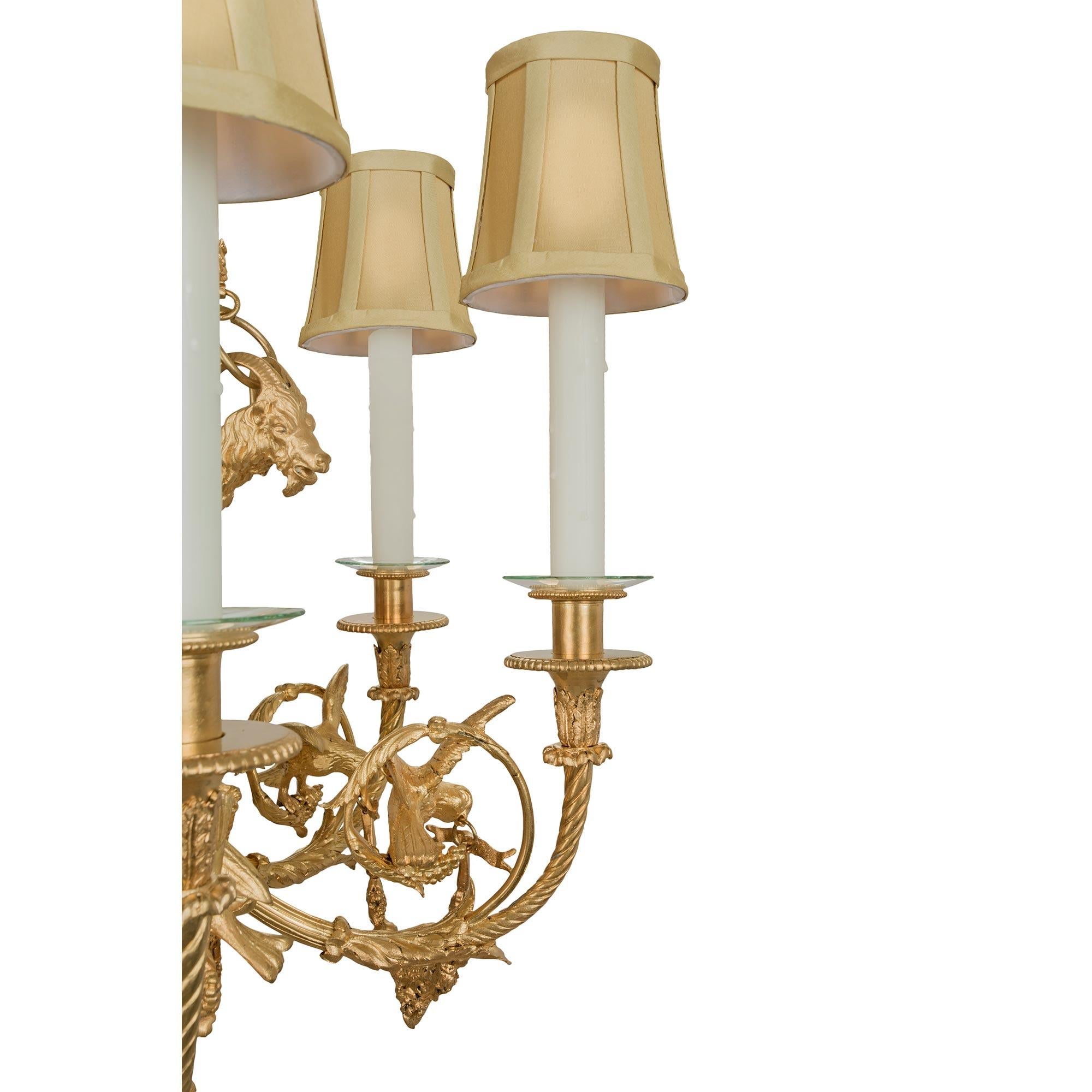 French 19th Century Louis XVI St. Ormolu and Enamel Six Light Chandelier For Sale 3