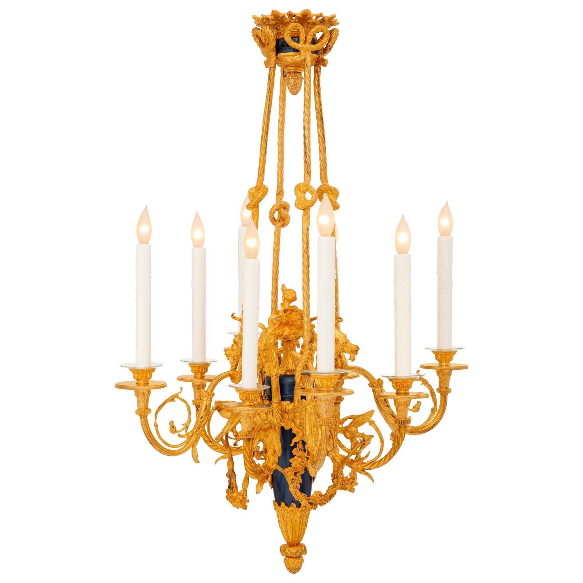 Francese Lampadario francese del XIX secolo in stile Luigi XVI in ormolu e bronzo smaltato in vendita