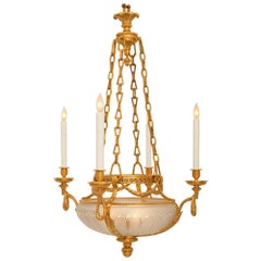 French 19th Century Louis XVI St. Ormolu and Etched Frosted Crystal Chandelier