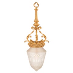 French 19th Century Louis XVI St. Ormolu And Frosted Etched Glass Lantern