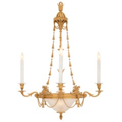 French 19th Century Louis XVI St. Ormolu and Frosted Glass Chandelier