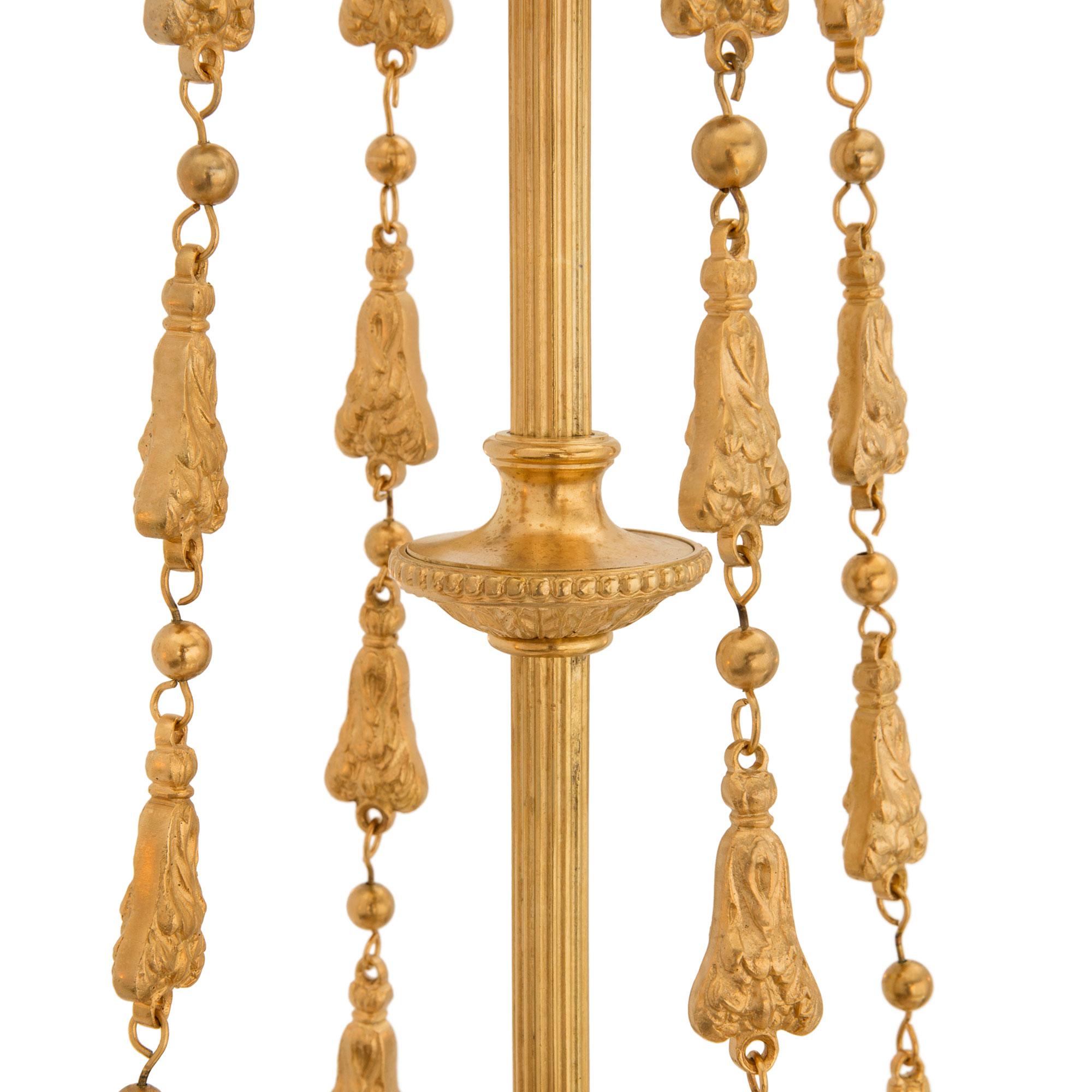 French 19th Century Louis XVI St. Ormolu and Frosted Glass Chandelier For Sale 1
