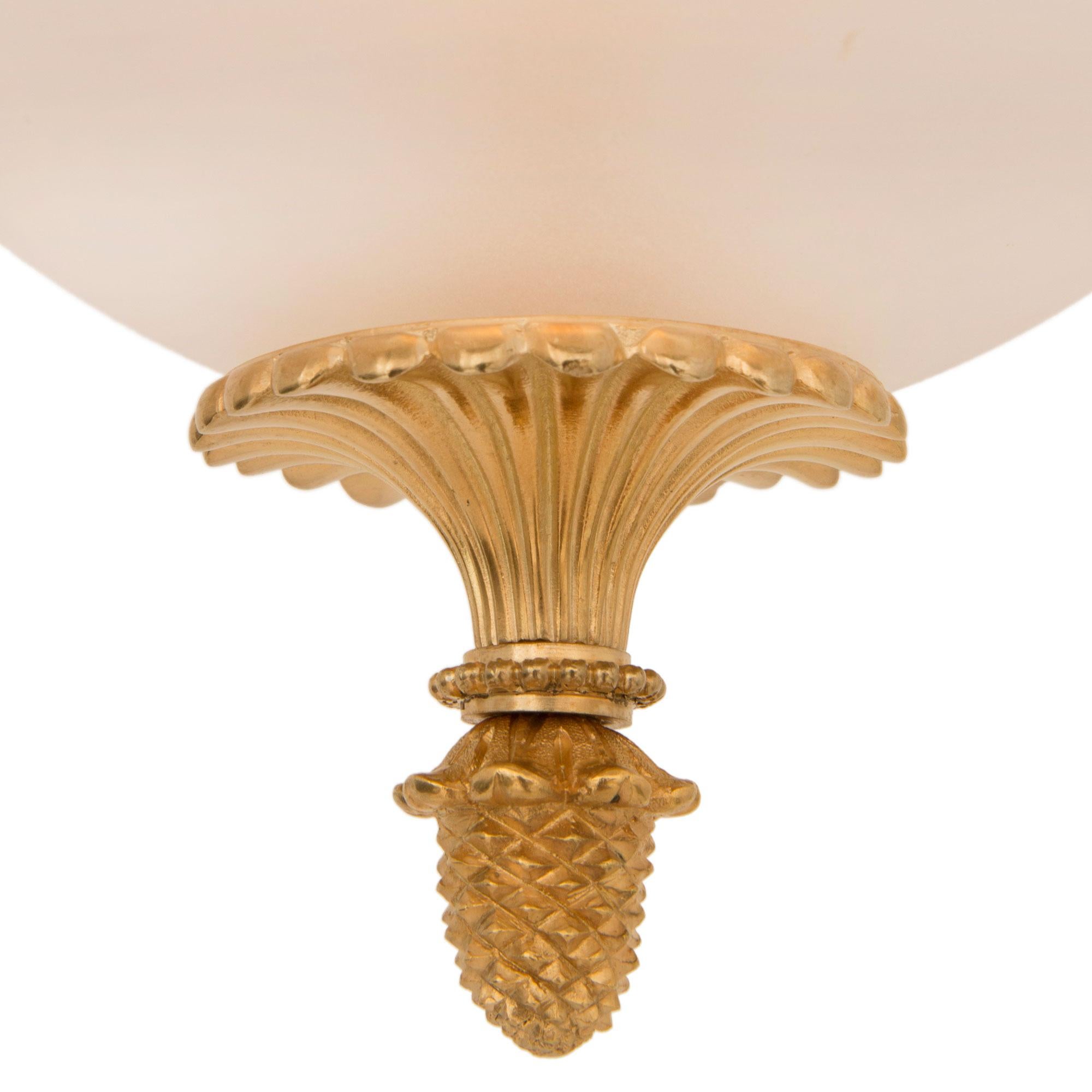 French 19th Century Louis XVI St. Ormolu and Frosted Glass Chandelier For Sale 6