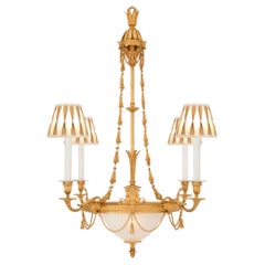 French 19th Century Louis XVI St. Ormolu and Frosted Glass Chandelier