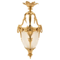 French 19th Century Louis XVI St. Ormolu And Frosted Glass Lantern