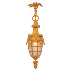 Lanterne française Louis XVI du 19ème siècle en bronze doré et verre dépoli