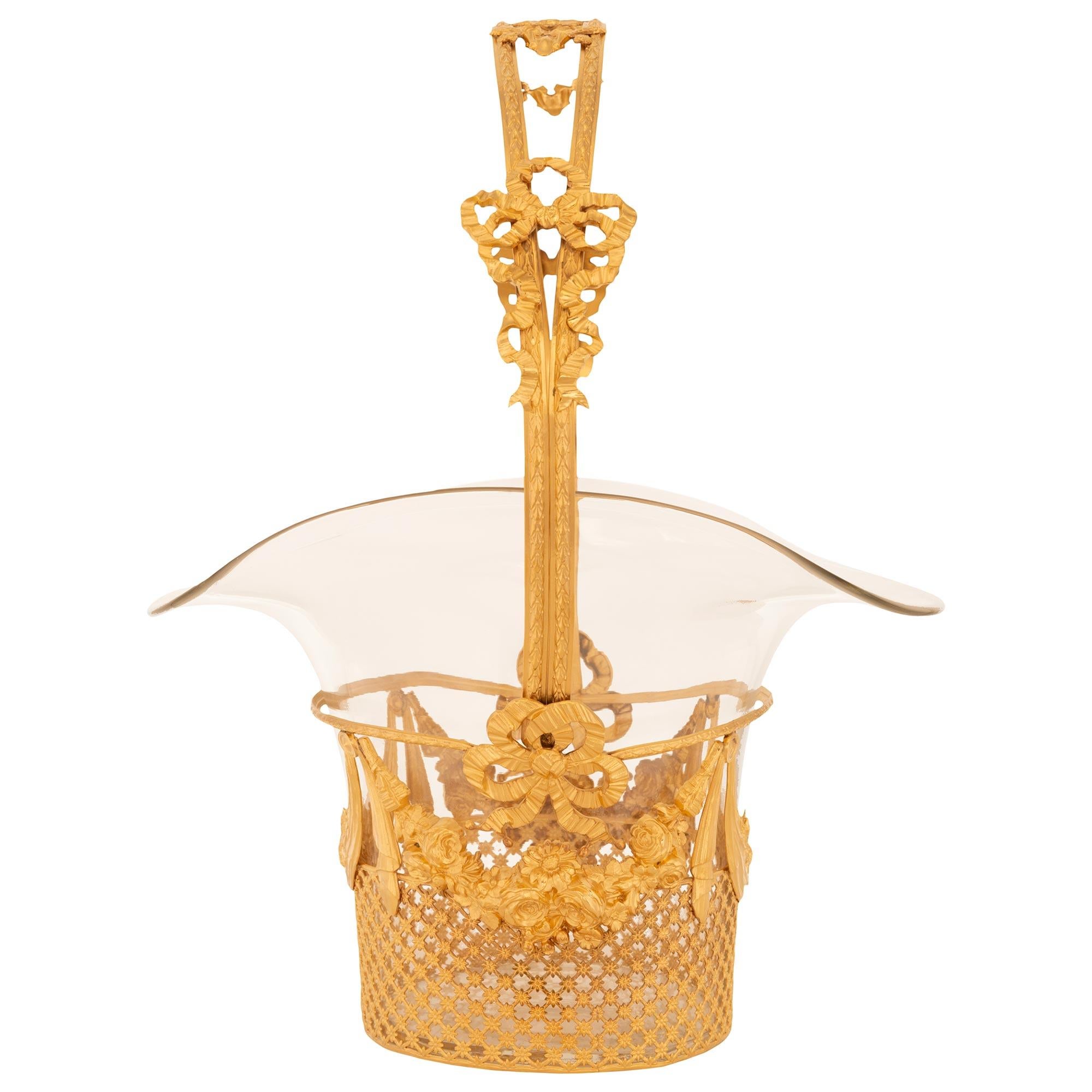 19th Century French 19th century Louis XVI st. Ormolu and Glass centerpiece basket For Sale