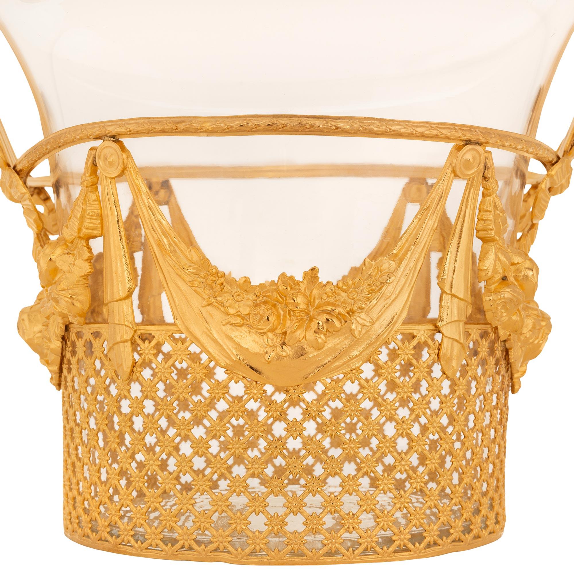 French 19th century Louis XVI st. Ormolu and Glass centerpiece basket For Sale 3