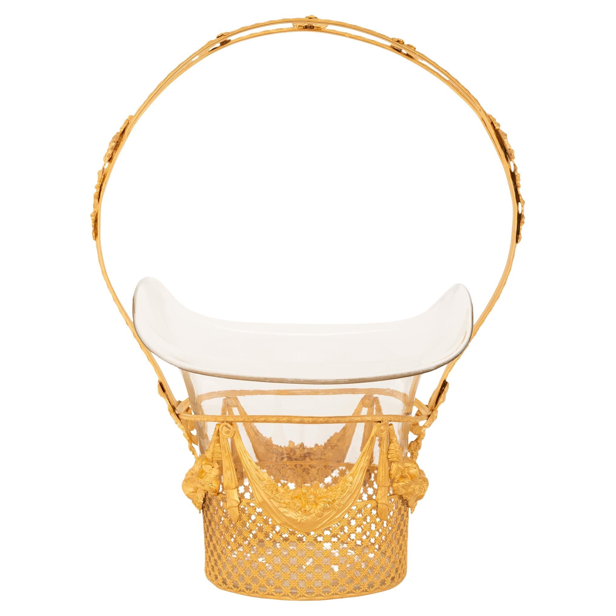 French 19th century Louis XVI st. Ormolu and Glass centerpiece basket