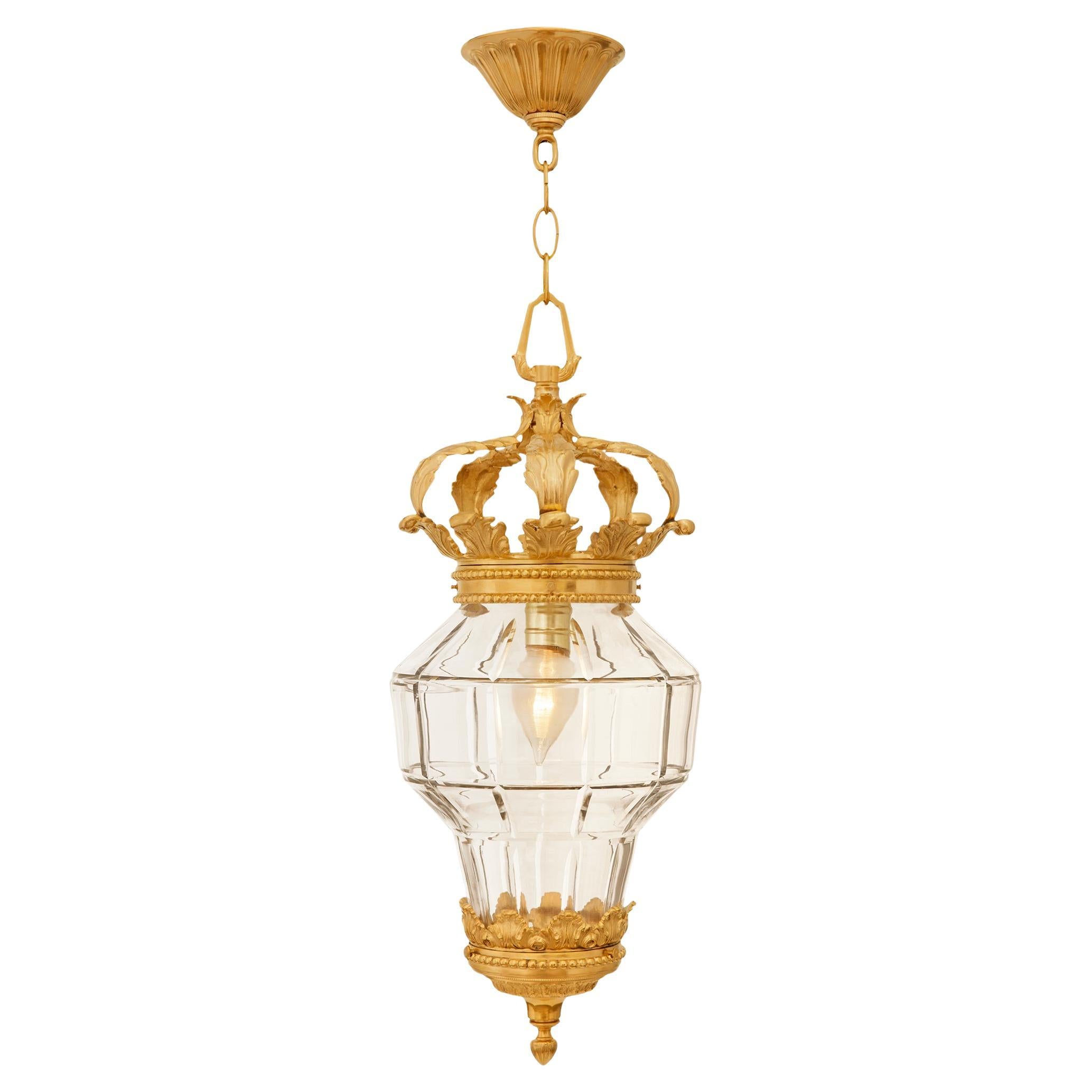 French 19th century Louis XVI st. Ormolu and Glass lantern