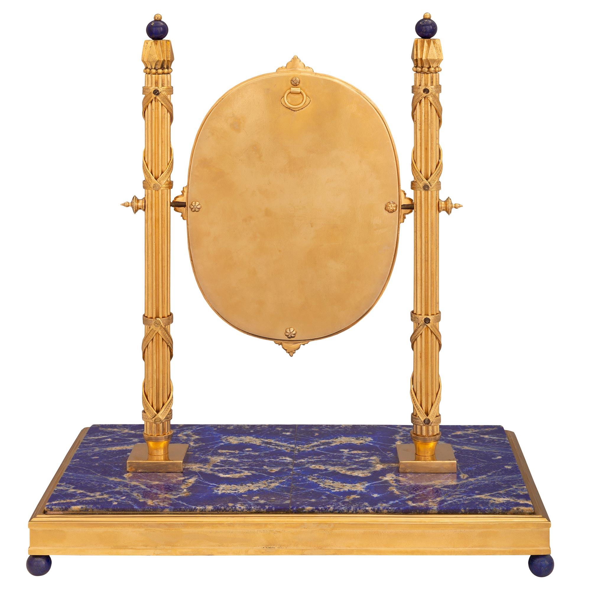 Belle Époque French 19th Century Louis XVI St. Ormolu and Lapis Lazuli Marble Vanity Mirror For Sale