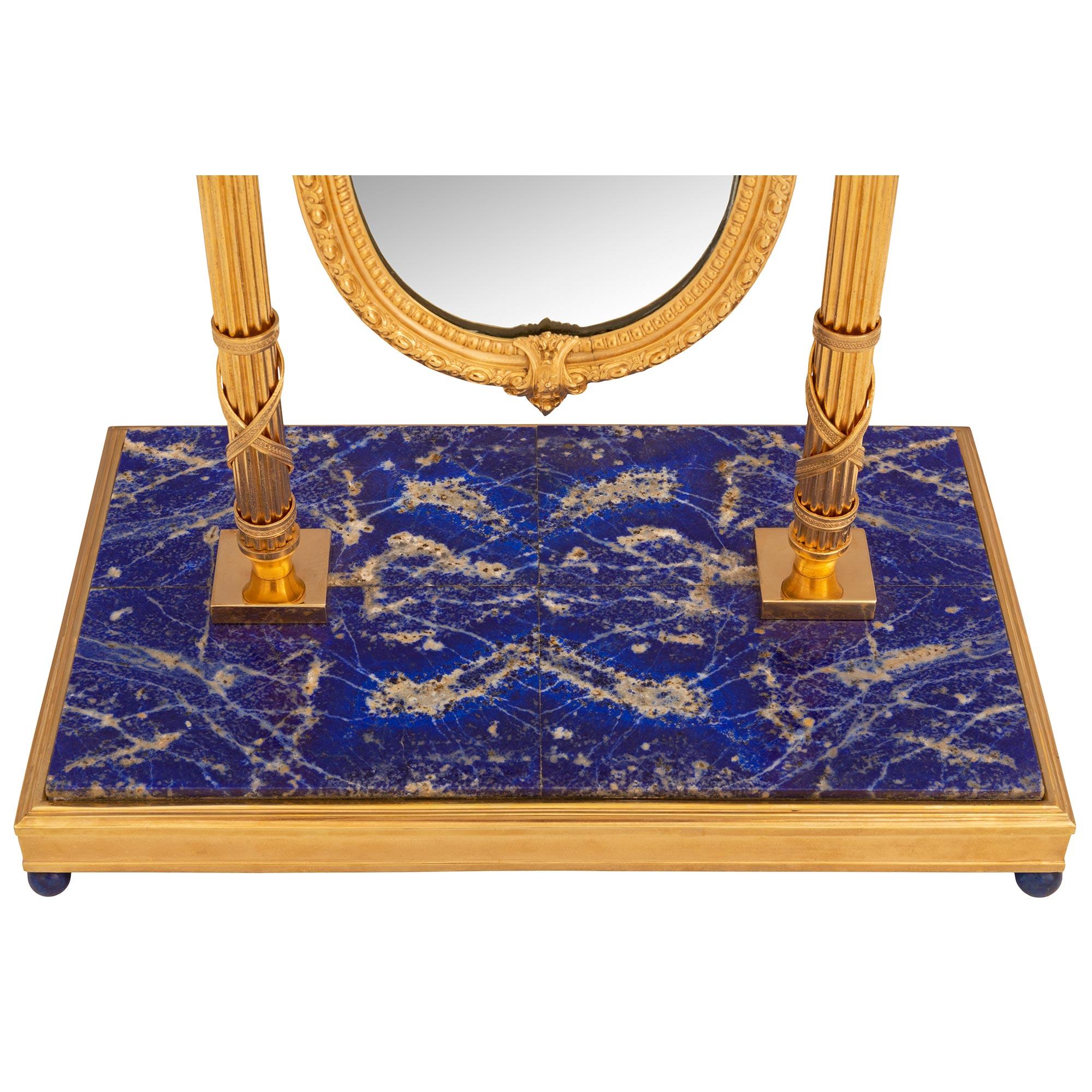 French 19th Century Louis XVI St. Ormolu and Lapis Lazuli Marble Vanity Mirror For Sale 3