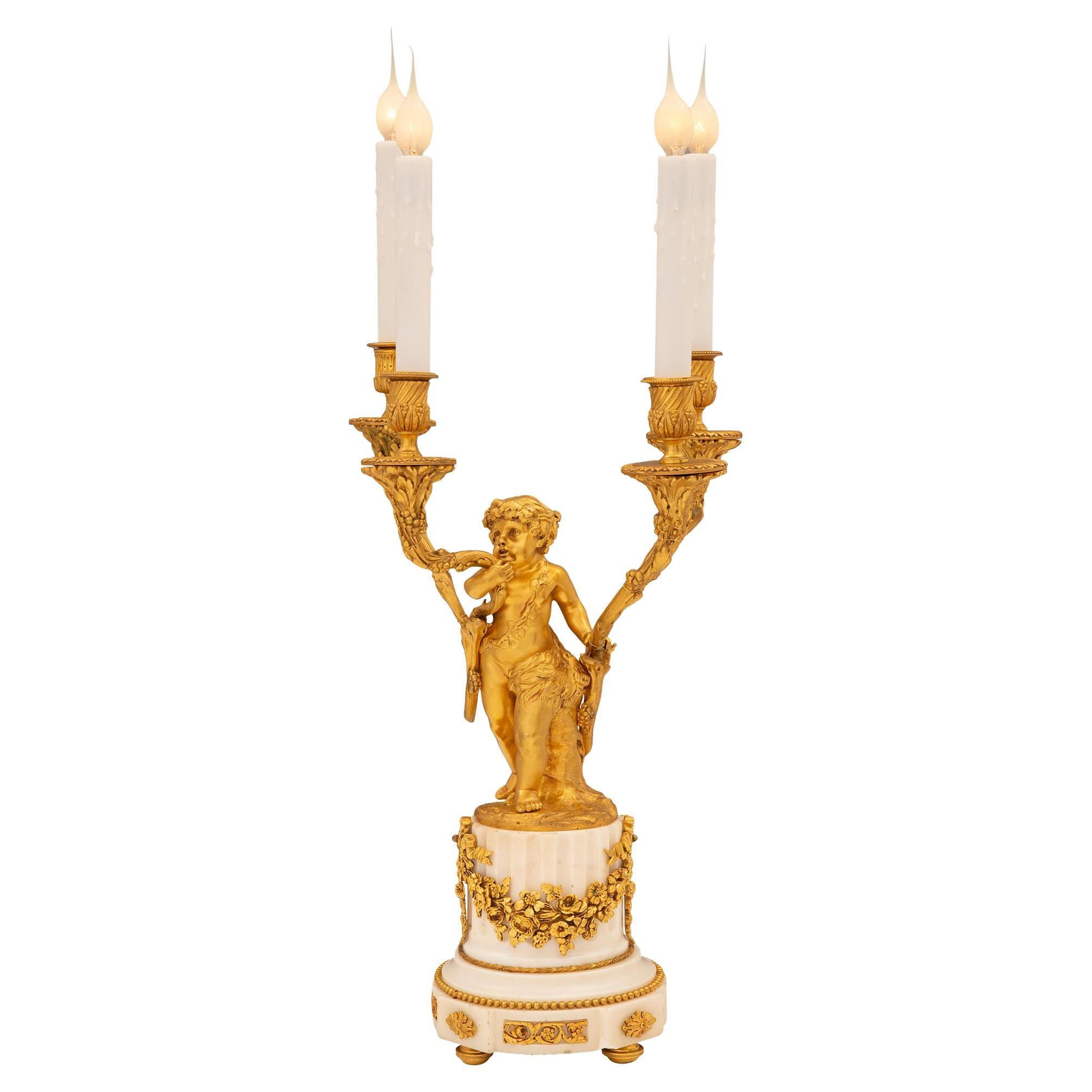 French 19th Century Louis XVI St. Ormolu And Marble Candelabra Lamp