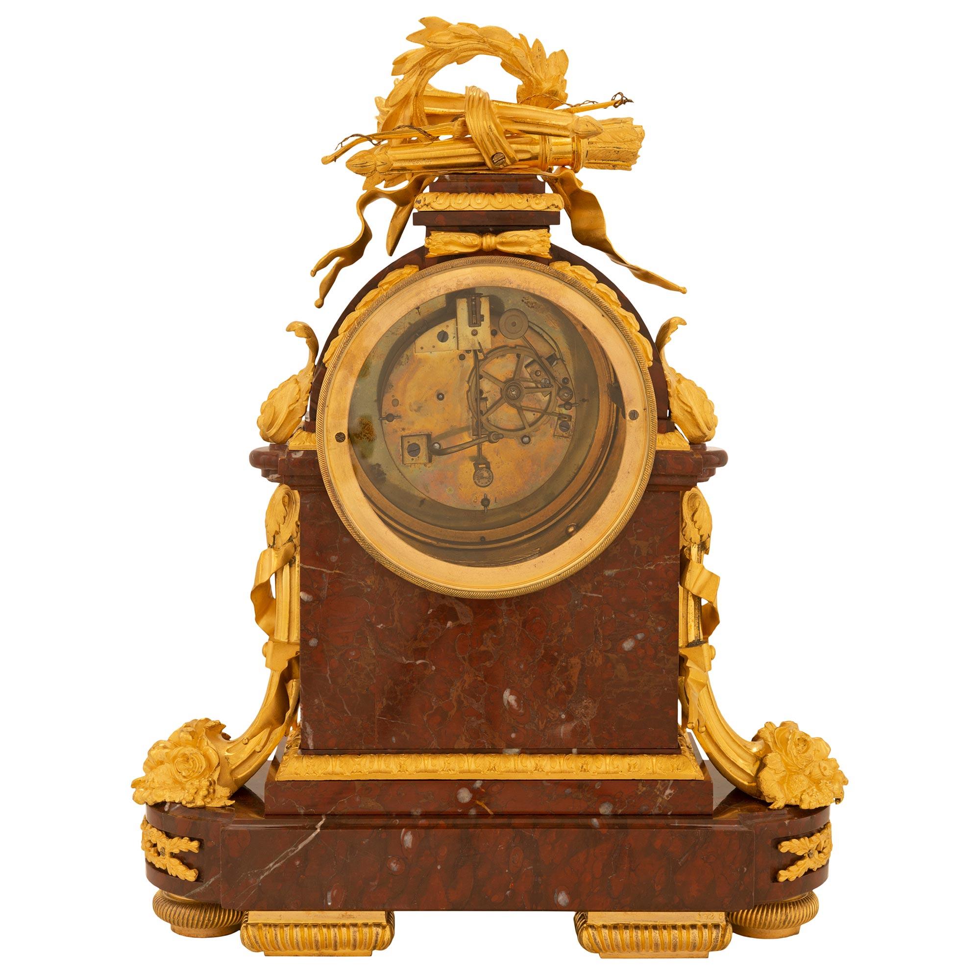 French 19th Century Louis XVI St. Ormolu and Marble Clock Signed Raingo Frères For Sale 7