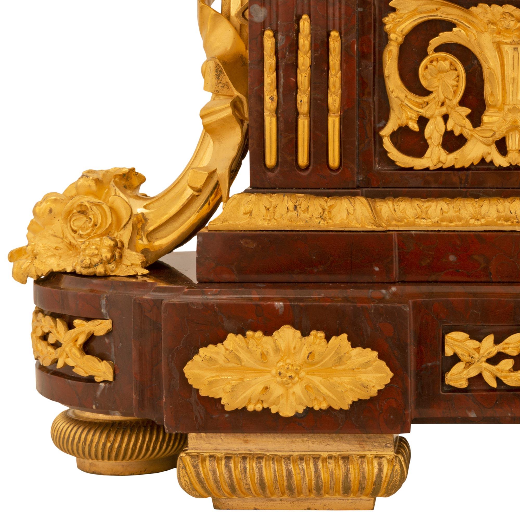 French 19th Century Louis XVI St. Ormolu and Marble Clock Signed Raingo Frères For Sale 4