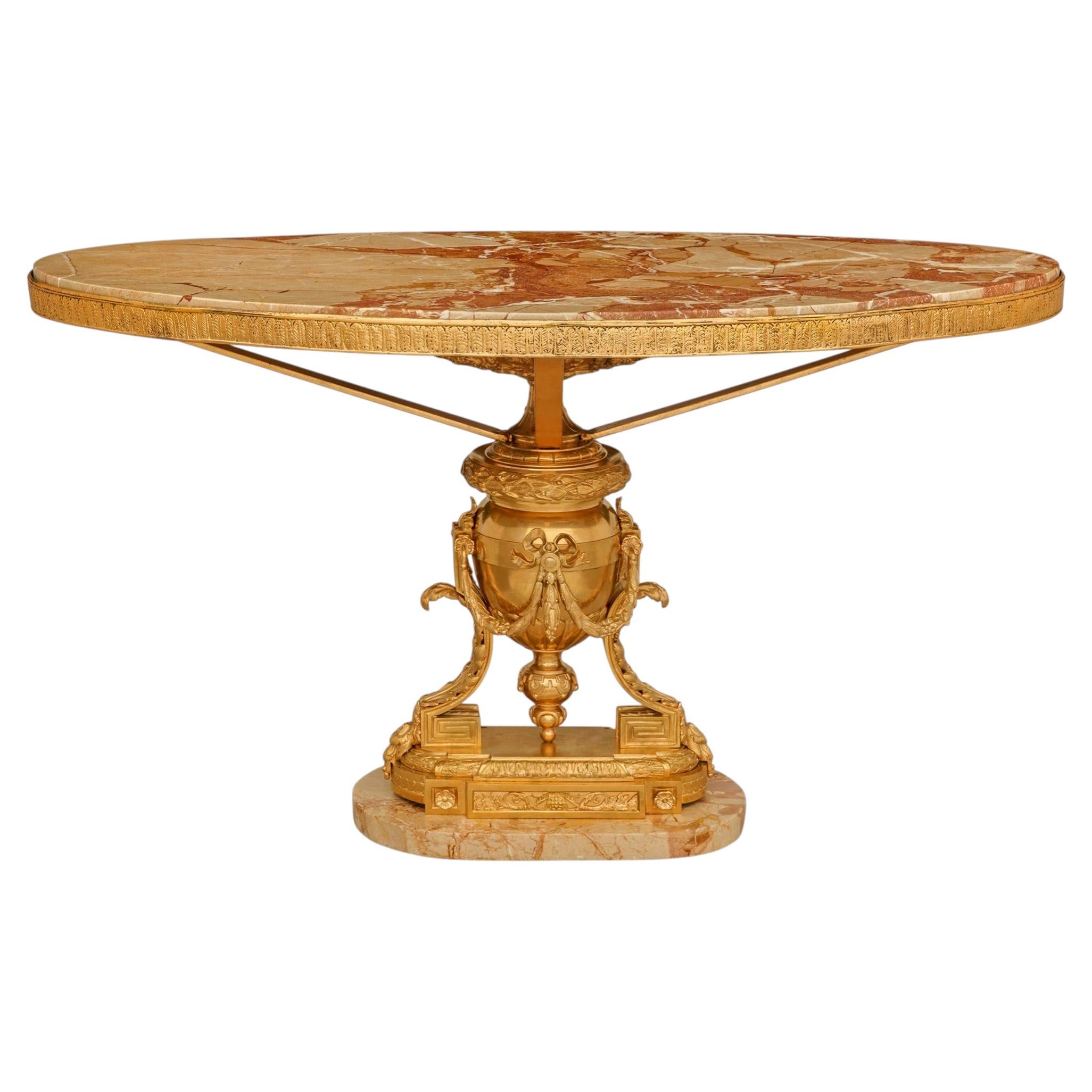 French 19th century Louis XVI st. Ormolu and marble coffee table For Sale