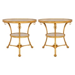 Tables d'appoint Louis XVI du XIXe siècle en bronze doré et marbre Gueridon