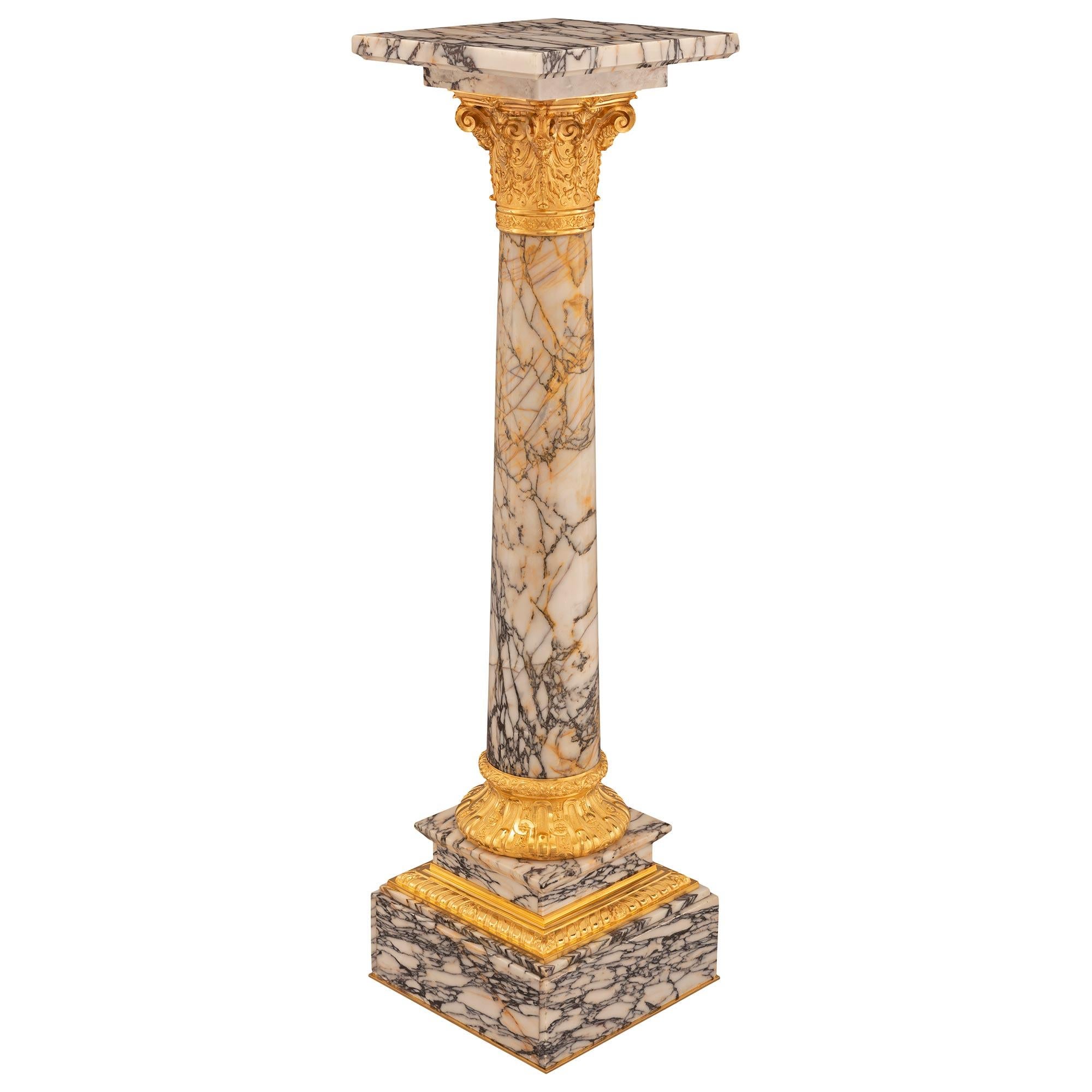 French, 19th Century Louis XVI St. Ormolu and Marble Pedestal Column In Good Condition In West Palm Beach, FL