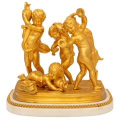 French, 19th Century Louis XVI St. Ormolu and Marble Statue Signed Sèvres