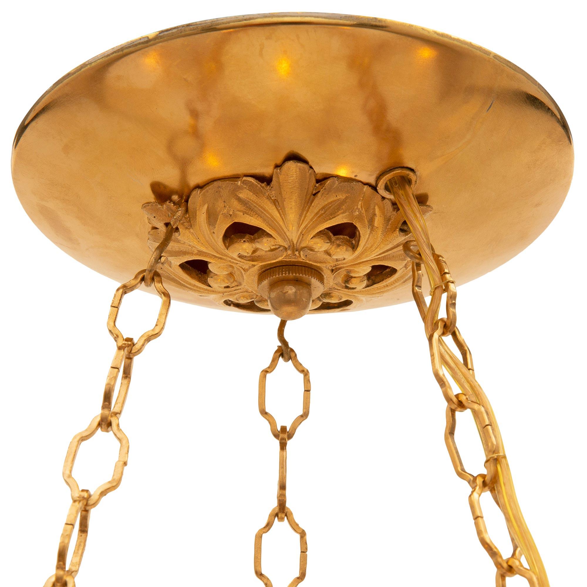 Opaline Glass French 19th Century Louis XVI St. Ormolu and Opaline Chandelier For Sale