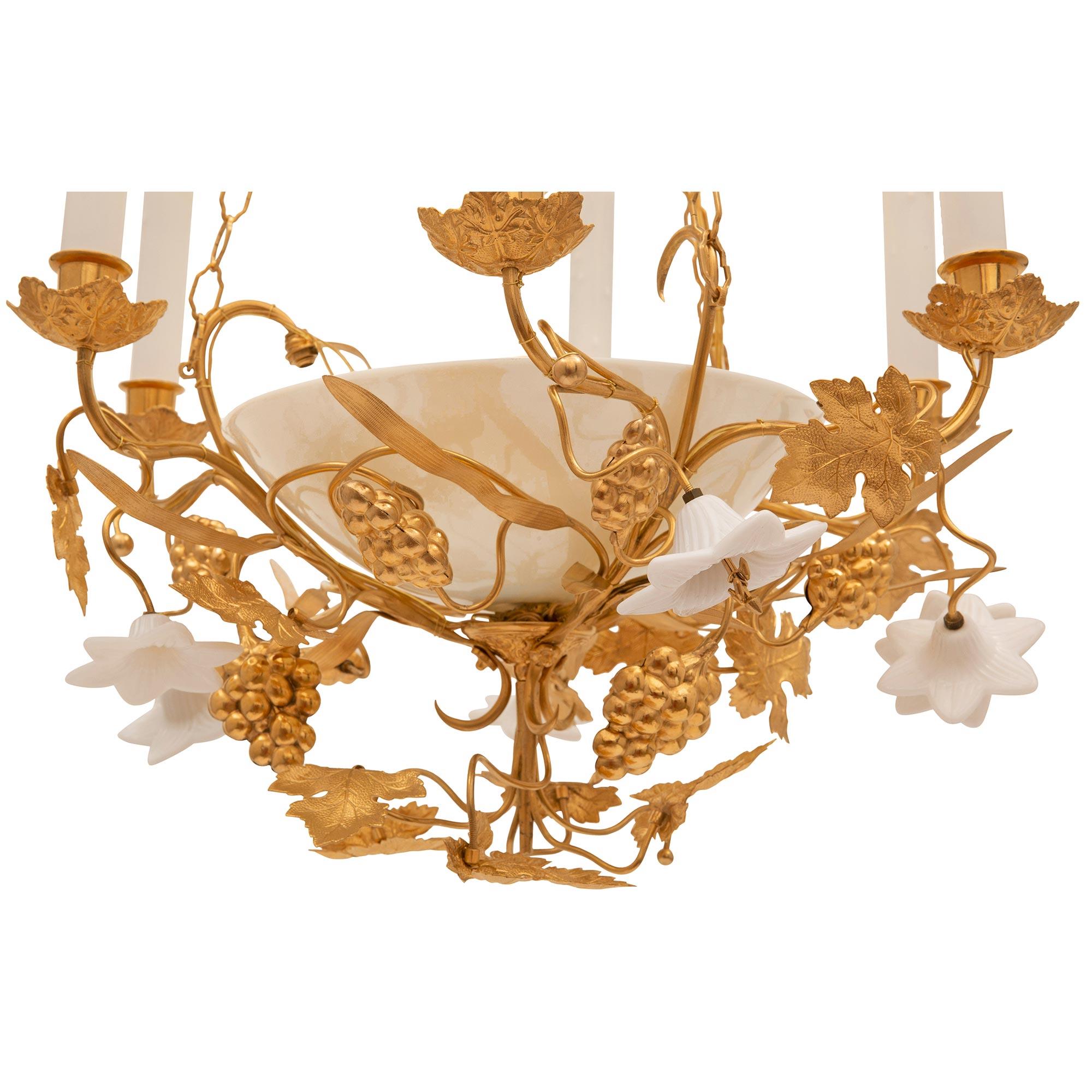 French 19th Century Louis XVI St. Ormolu and Opaline Chandelier For Sale 2