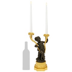 French 19th century Louis XVI st. Ormolu and patinated Bronze candelabra