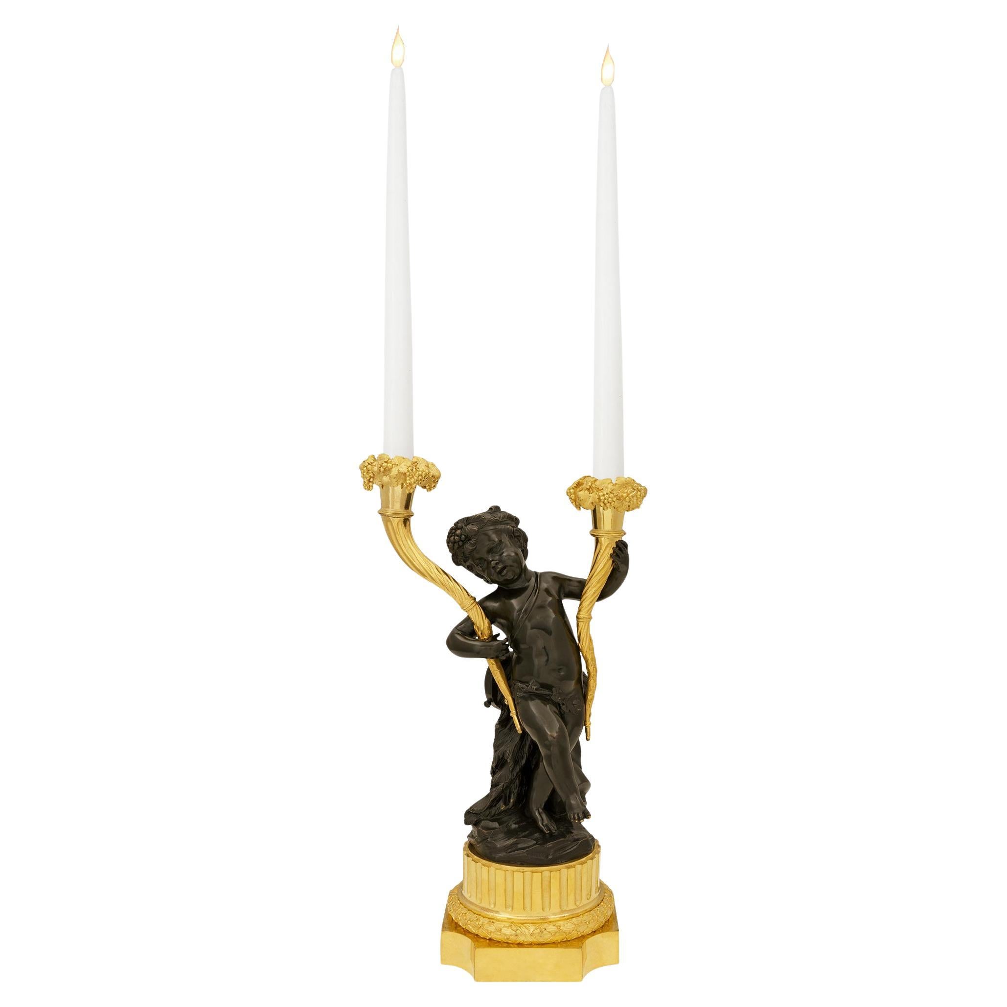 French 19th century Louis XVI st. Ormolu and patinated Bronze candelabra