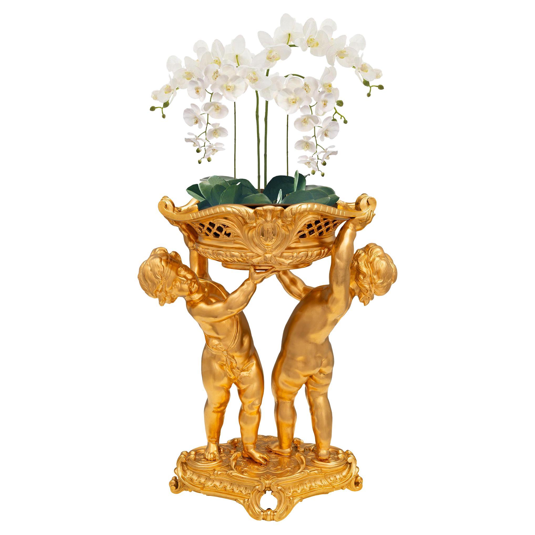 French 19th Century Louis XVI St. Ormolu And Patinated Bronze Centerpiece For Sale