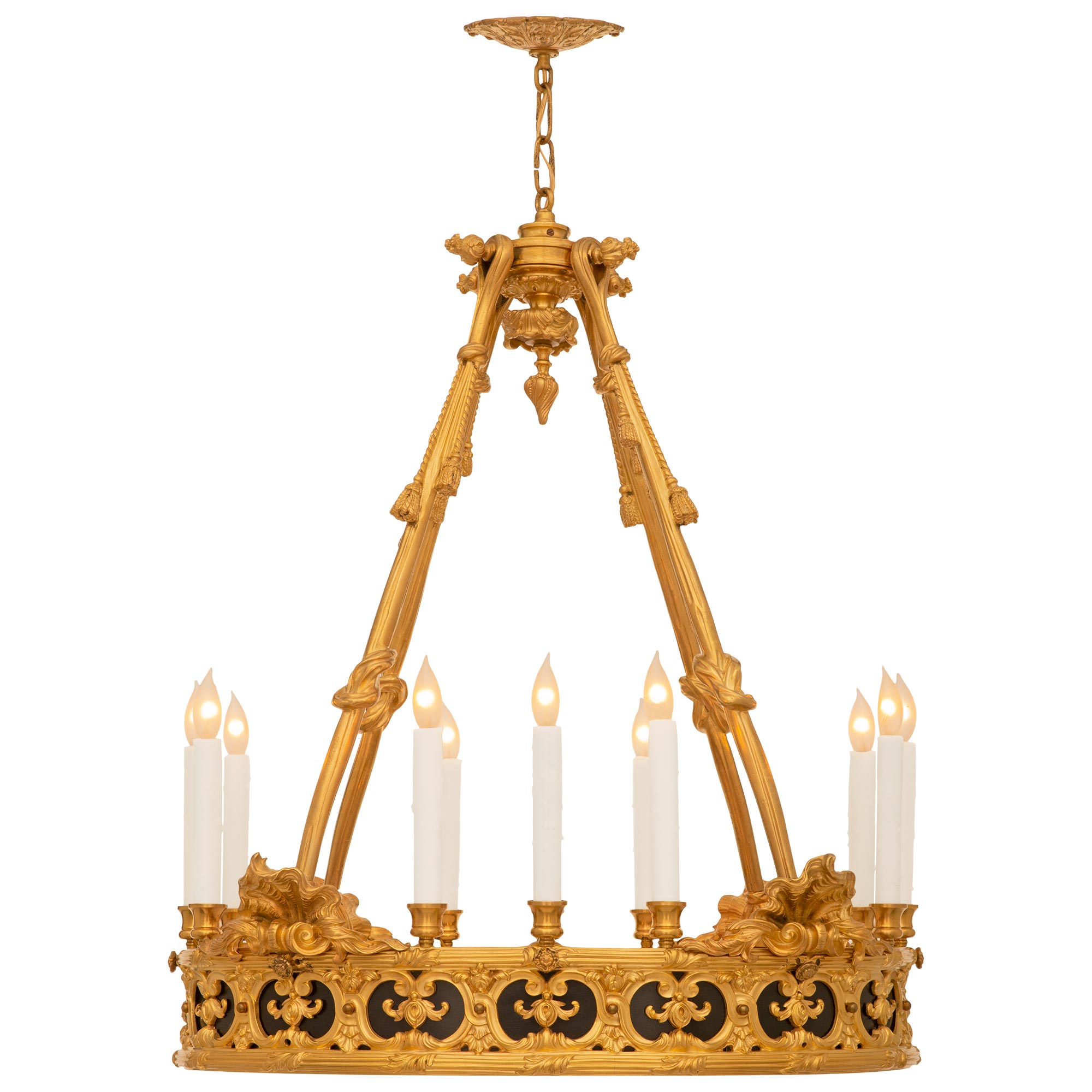 French 19th Century Louis XVI St. Ormolu And Patinated Bronze Chandelier