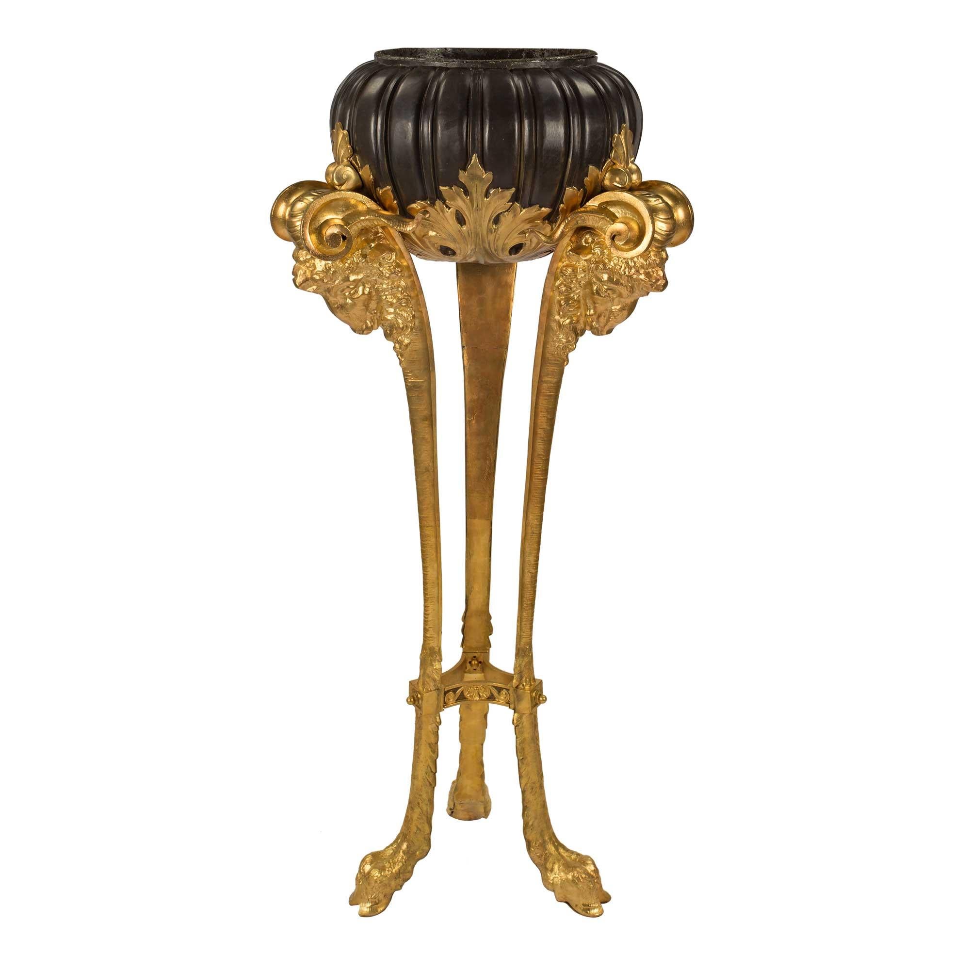 French 19th Century Louis XVI St. Ormolu and Patinated Bronze Planter For Sale 1