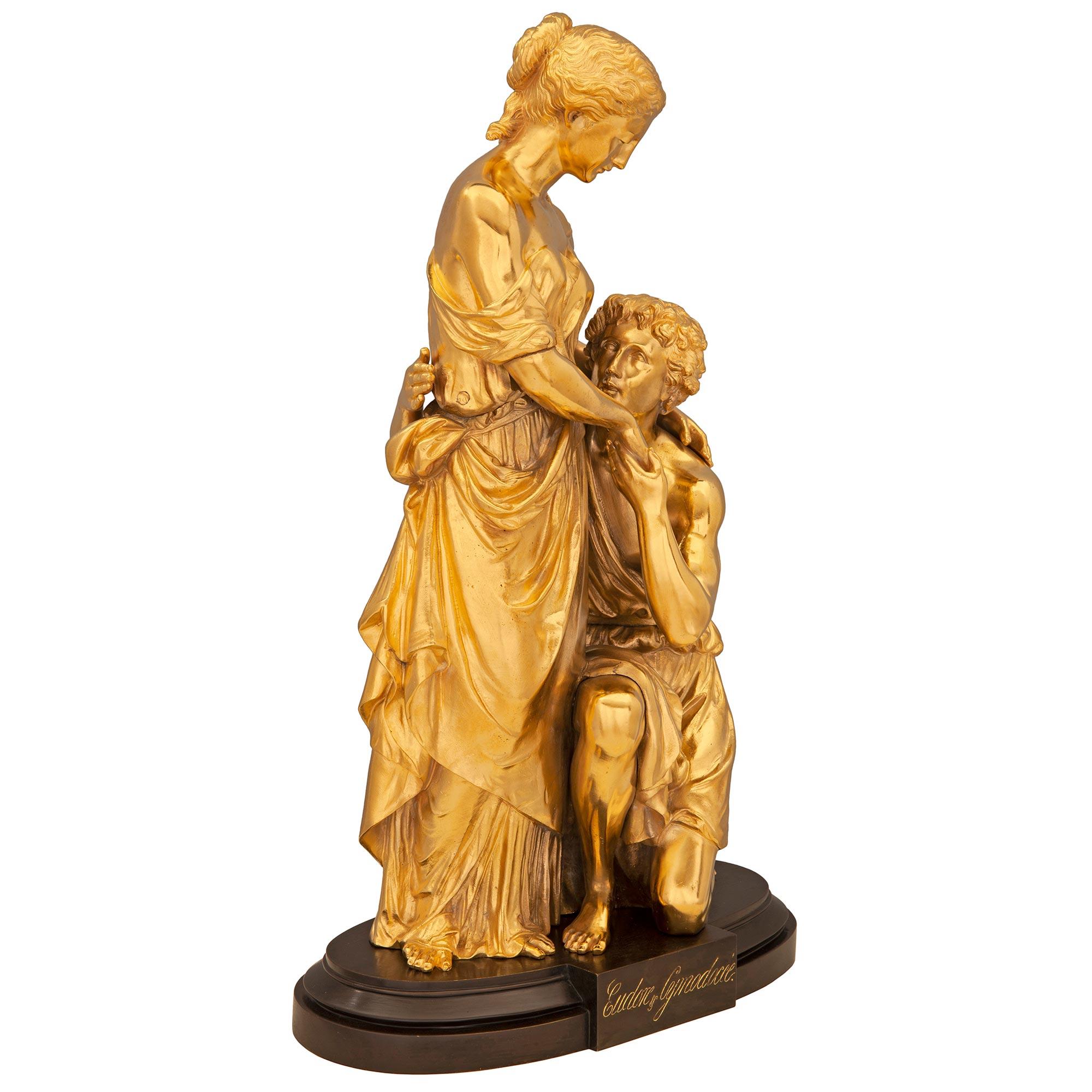 French 19th Century Louis XVI St. Ormolu And Patinated Bronze Statue In Good Condition For Sale In West Palm Beach, FL