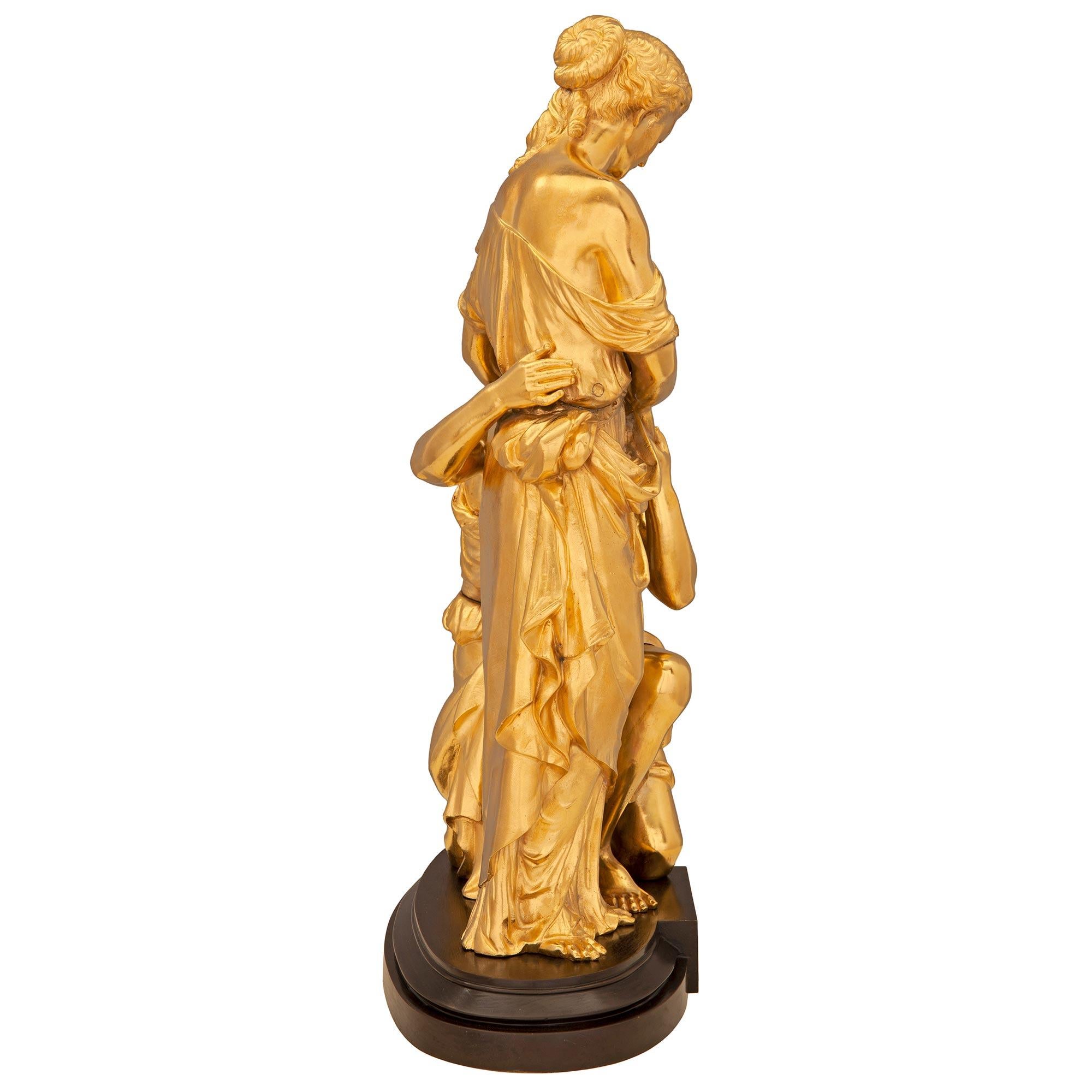French 19th Century Louis XVI St. Ormolu And Patinated Bronze Statue For Sale 1