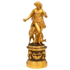 Statue française du 19ème siècle, style Louis XVI, en bronze patiné et ormolu