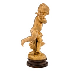 French 19th Century Louis XVI St. Ormolu and Patinated Bronze Statue, Signed Hip