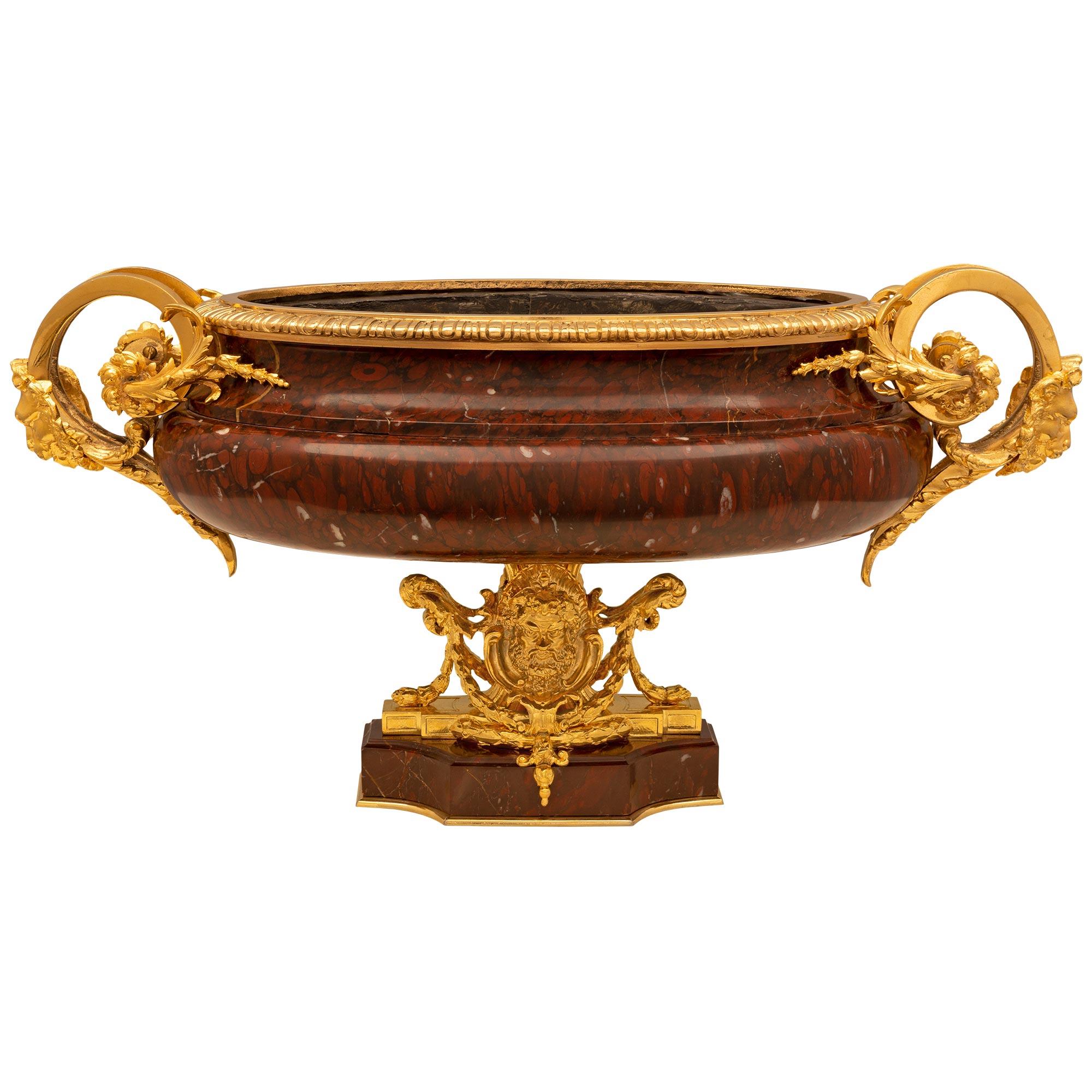 French 19th Century Louis XVI St. Ormolu and Rouge Griotte Marble Centerpiece For Sale 1