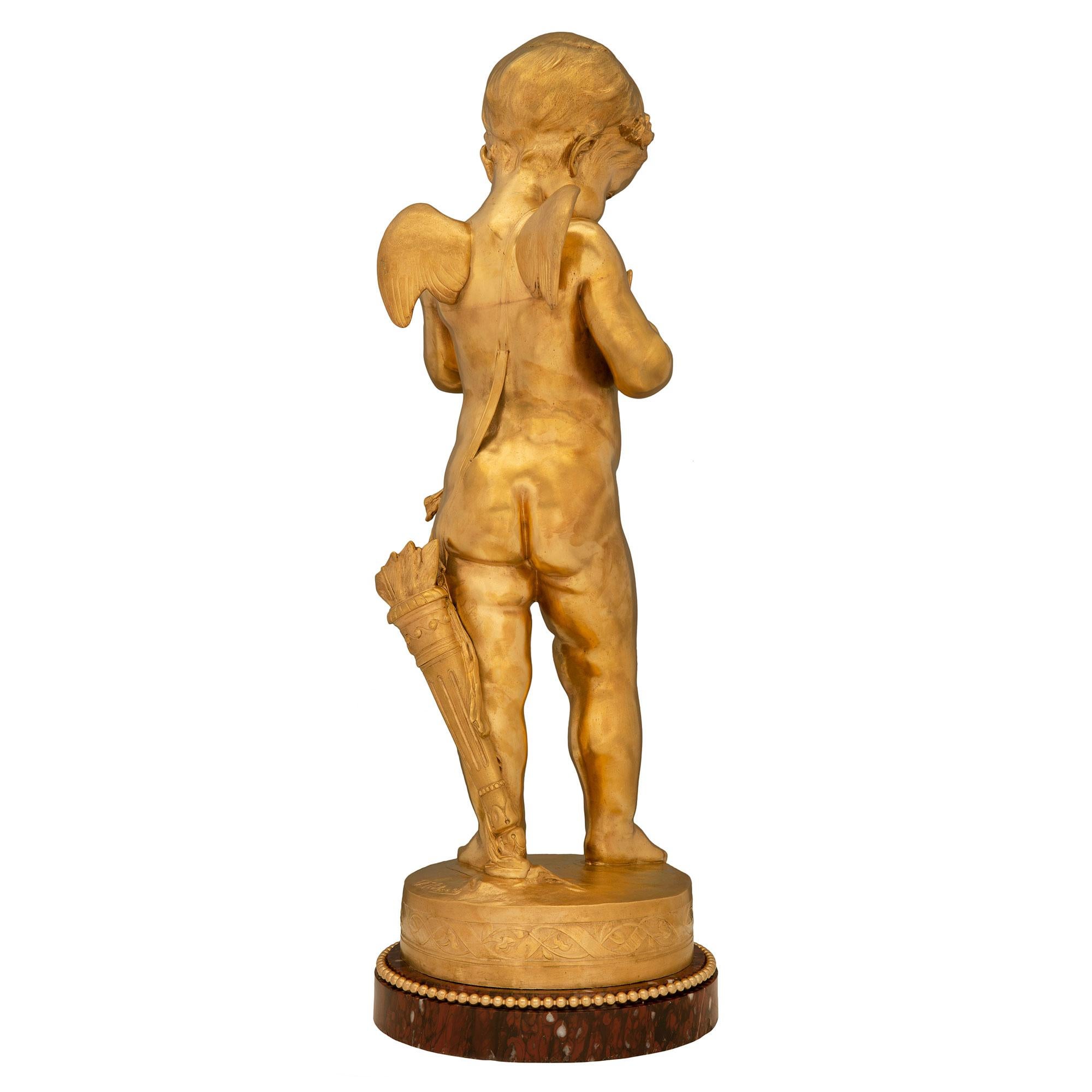 French 19th Century Louis XVI St. Ormolu and Rouge Griotte Marble Statue In Good Condition For Sale In West Palm Beach, FL