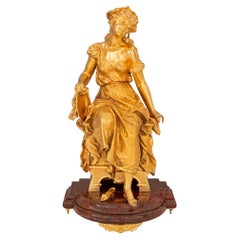 French 19th Century Louis XVI St. Ormolu And Rouge Griotte Marble Statue