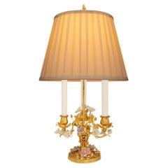 French 19th century Louis XVI st. Ormolu and Saxe Porcelain Bouillotte lamp