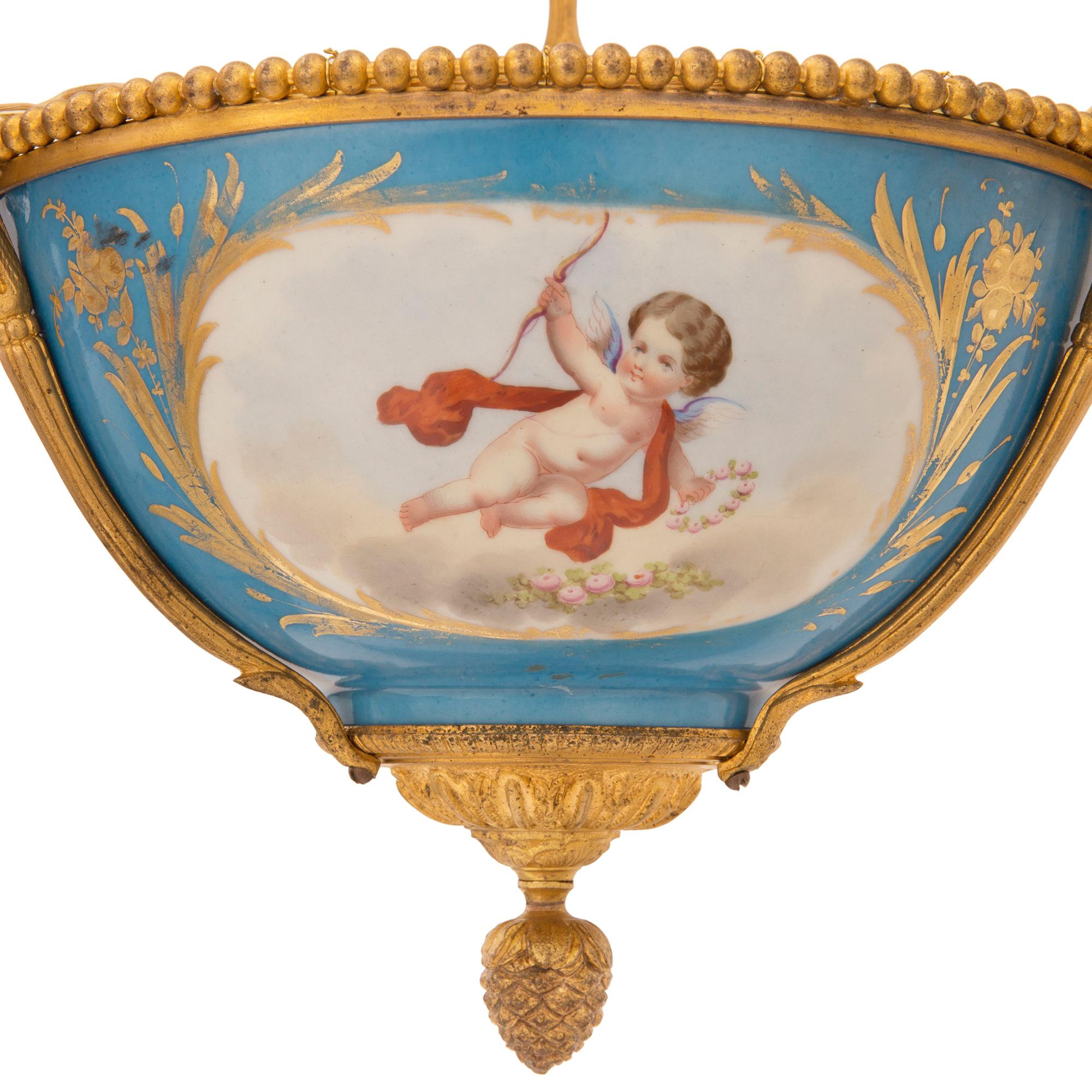 French 19th Century Louis XVI St. Ormolu And Sèvres Porcelain Chandelier For Sale 3