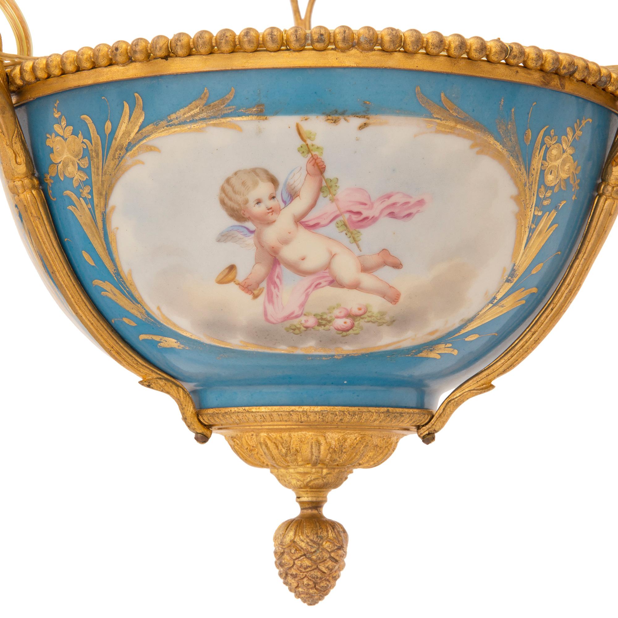 French 19th Century Louis XVI St. Ormolu And Sèvres Porcelain Chandelier For Sale 4