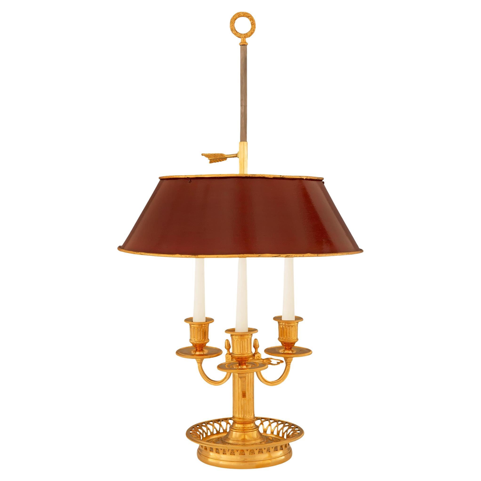 French 19th century Louis XVI st. Ormolu and Tole Bouillotte lamp