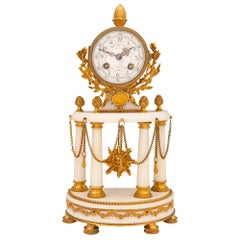 French 19th Century Louis XVI St. Ormolu and White Carrara Marble Clock
