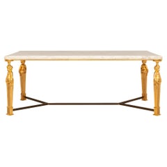 French 19th century Louis XVI st. Ormolu and white Carrara marble coffee table