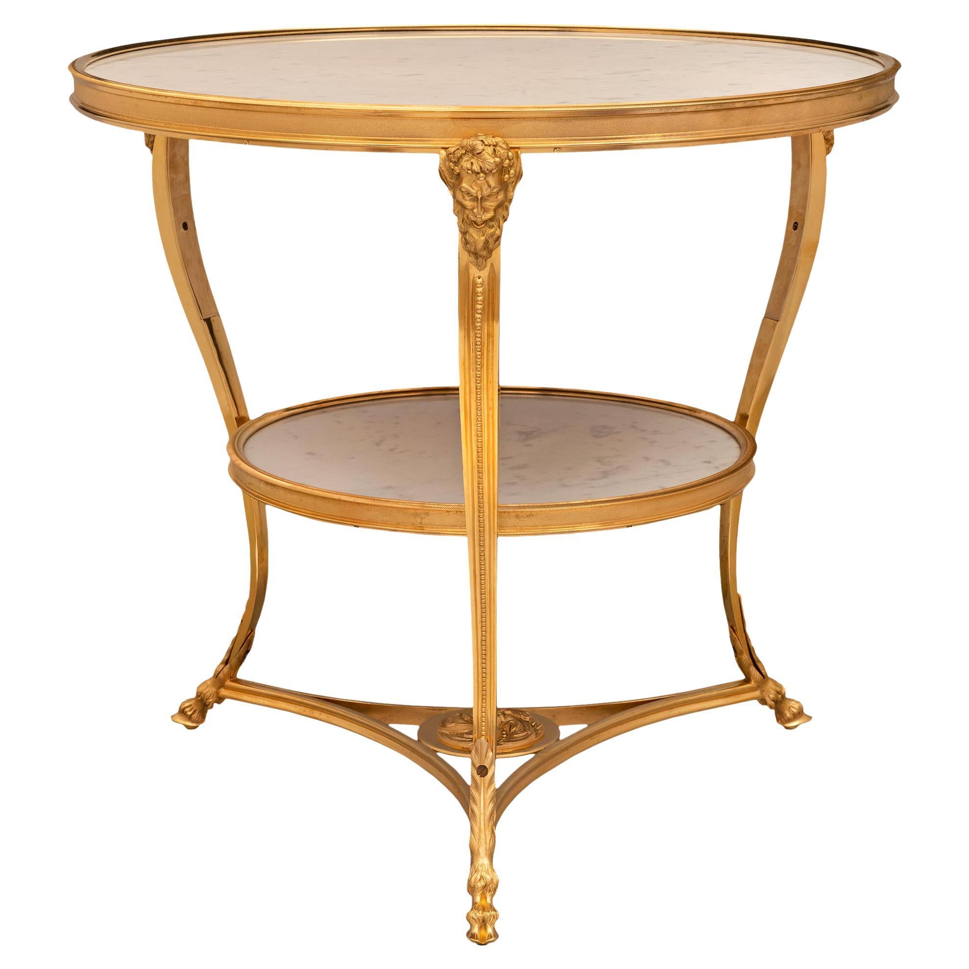 French 19th Century Louis XVI St. Ormolu and White Carrara Marble Guéridon Table For Sale