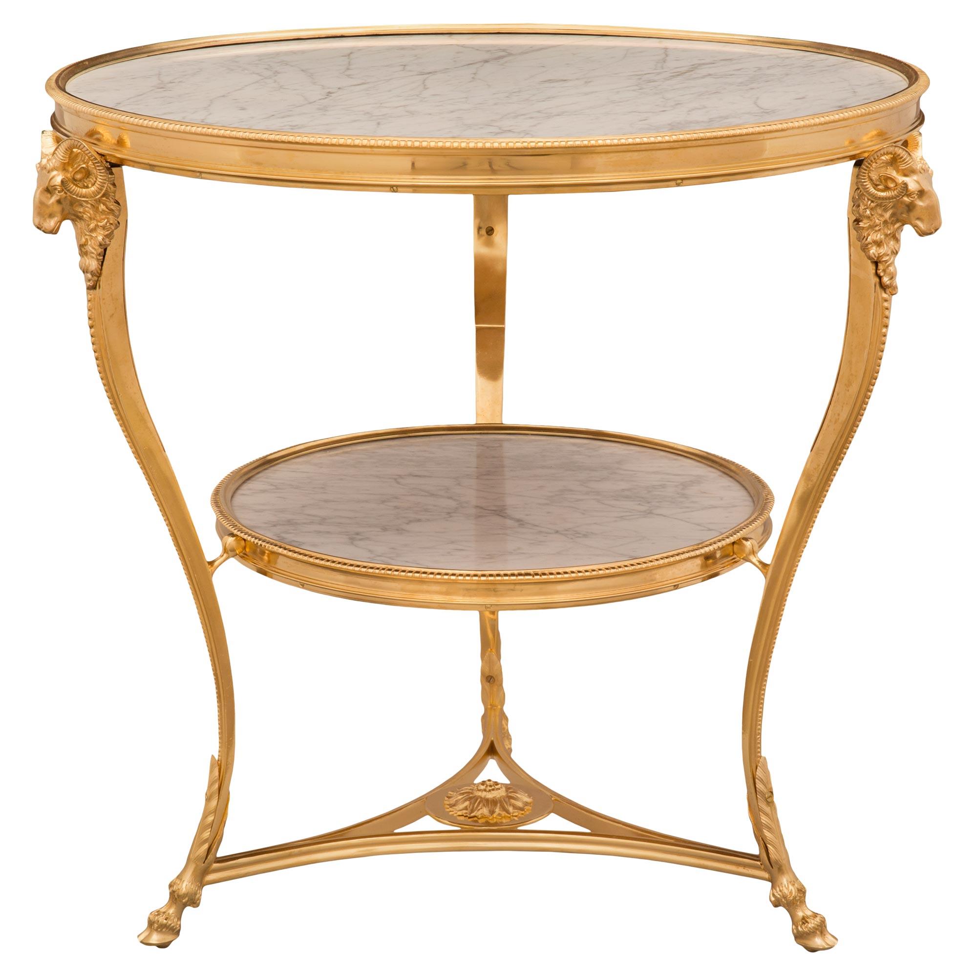 French 19th Century Louis XVI St. Ormolu and White Carrara Marble Side Table In Good Condition For Sale In West Palm Beach, FL