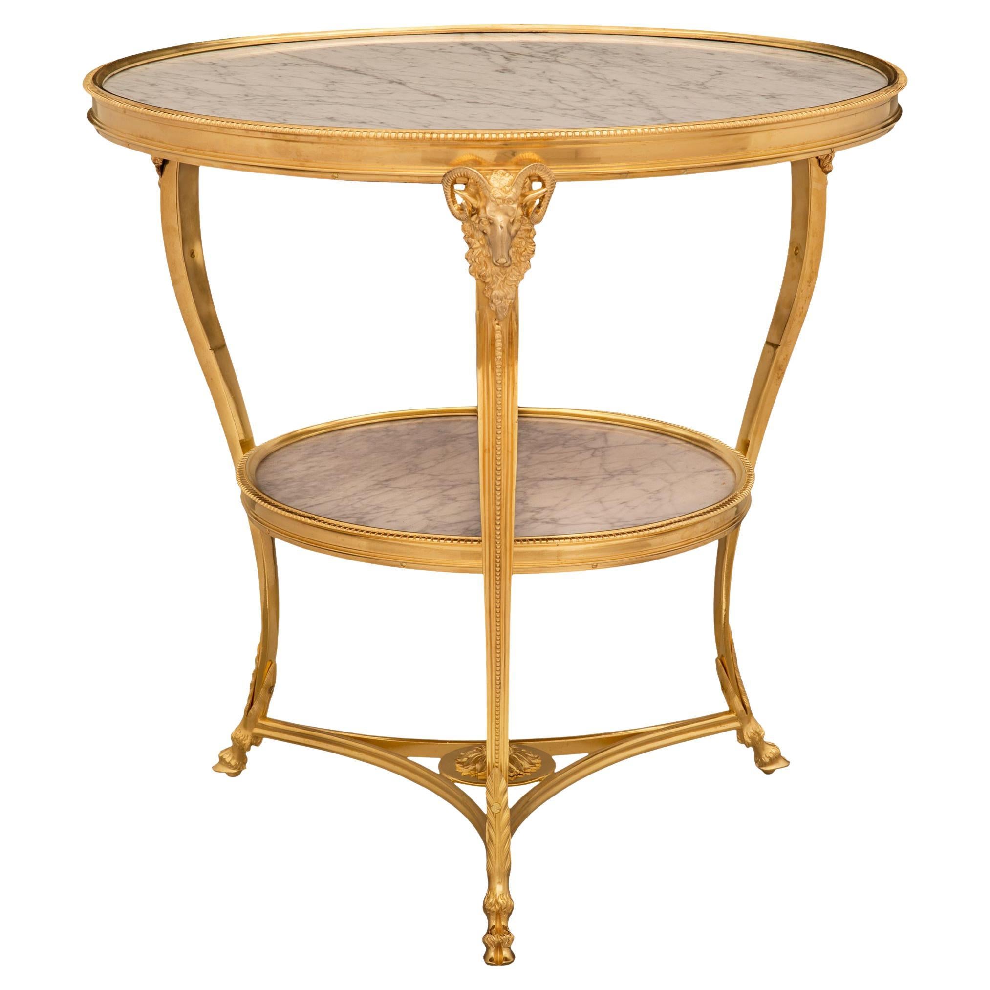 French 19th Century Louis XVI St. Ormolu and White Carrara Marble Side Table For Sale