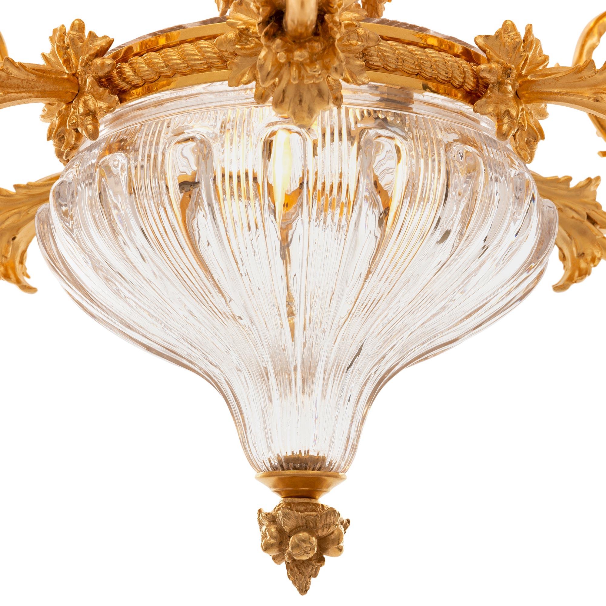 French 19th Century Louis XVI St. Ormolu, Baccarat Crystal and Glass Chandelier For Sale 6